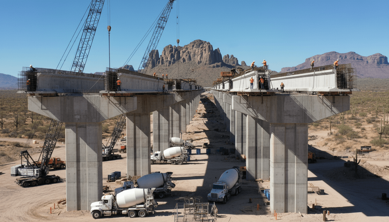 Brown Construction LLC concrete bridge construction project in Arizona with workers and equipment