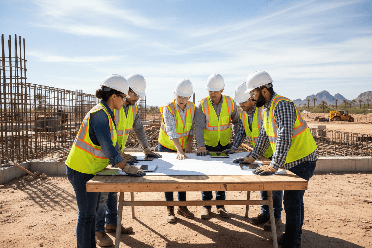 Brown Construction team collaborating on project planning and execution